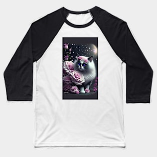 Adorable Pink Rose-Loving Ragdoll Baseball T-Shirt